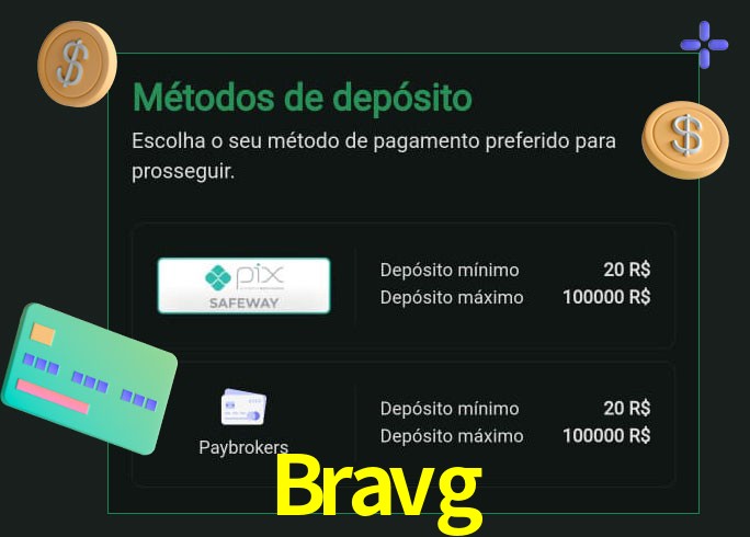 O cassino Bravg oferece uma grande variedade de métodos de pagamento